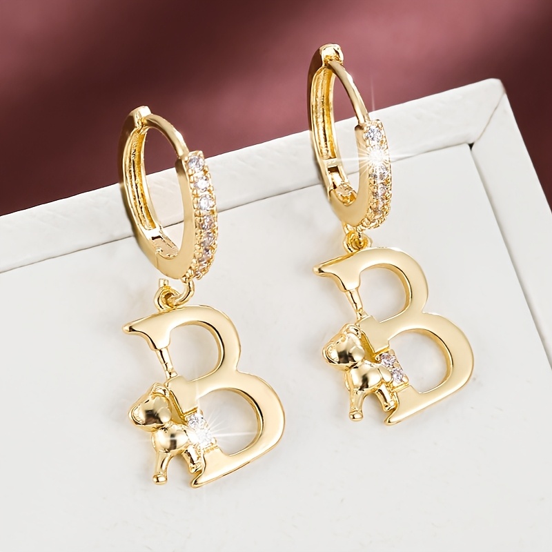 Women's Fashionable Letter Bear Design Drop Earrings Set